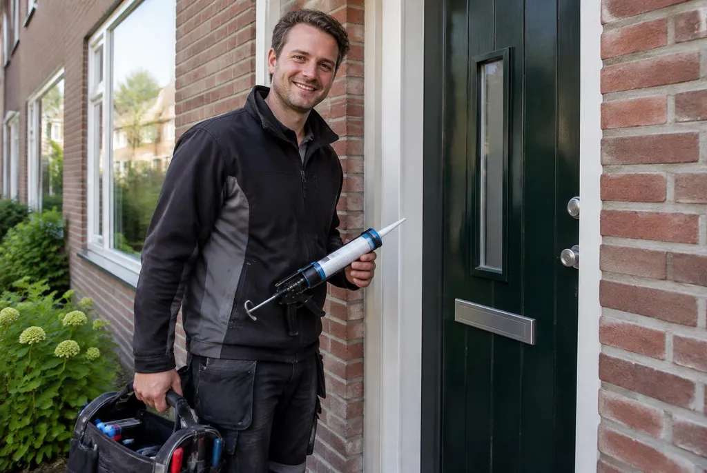 Vakman van Kitbedrijf Uithoorn bij de voordeur van een woning